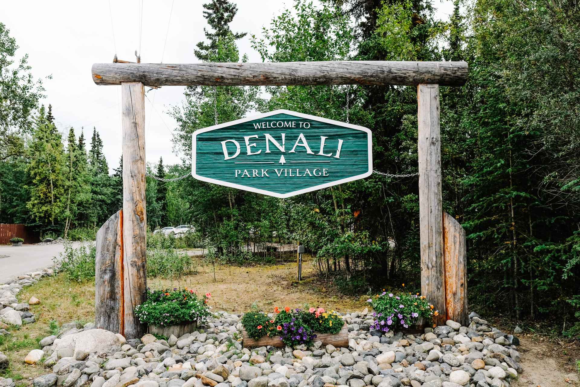 sign at the entrance of Denali Park Village