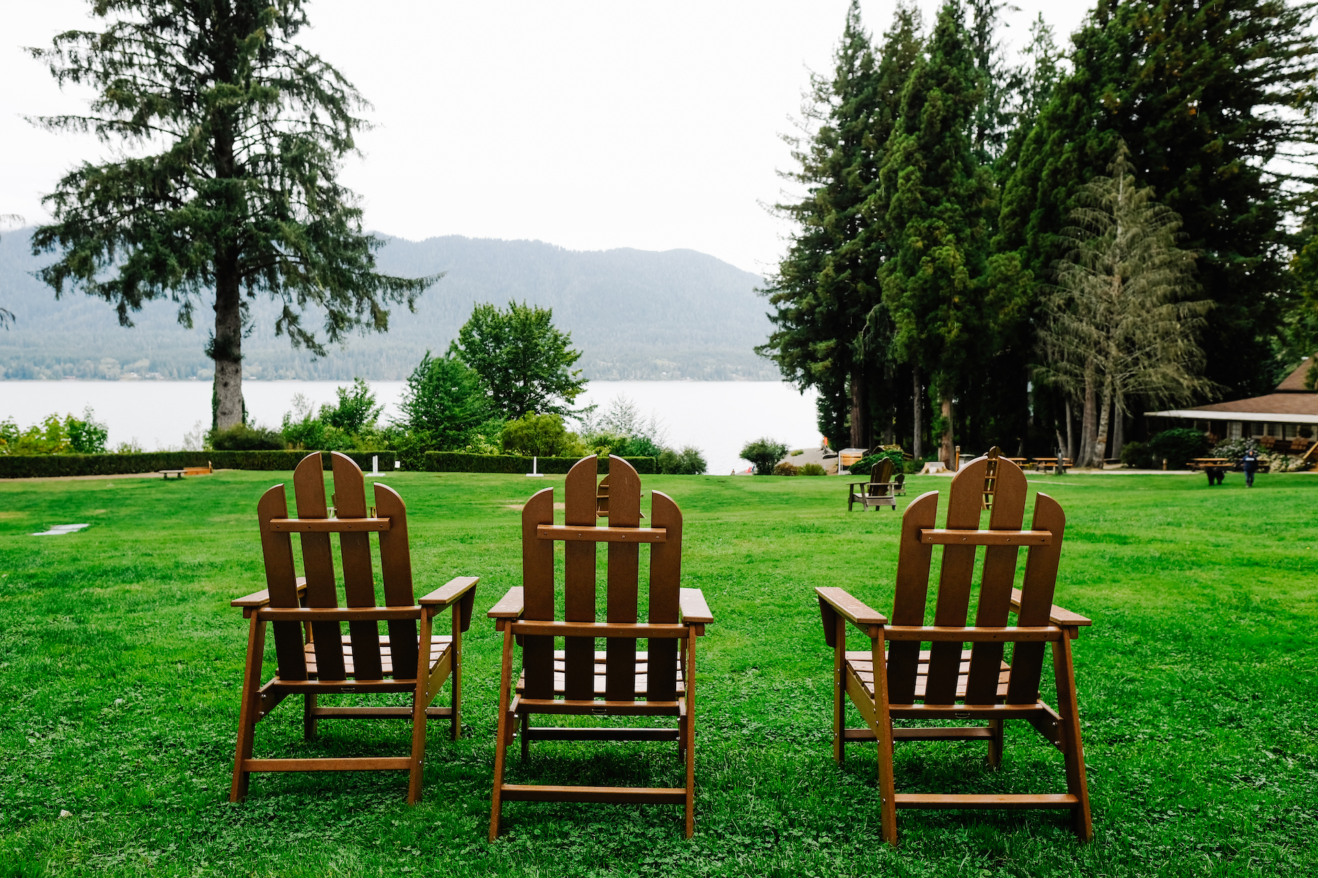 Lawn chairs at Lake Quinault Lodge